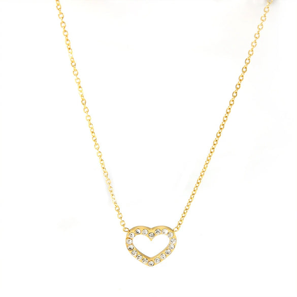 Wholesale Loveshaped Stainless Steel Necklace With 18K Gold Plated And Diamond For Women Ochain Vacuum Real Gold Electroplating In Pvd Furnace Light Luxury And Lovely Niche Jewelry