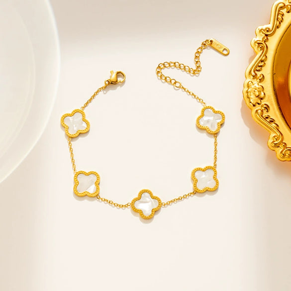 Wholesale Lucky Clover Titanium Steel Bracelet With 18K Rose Gold Colorfast Electroplating For Women In Light Luxury Geometric Style