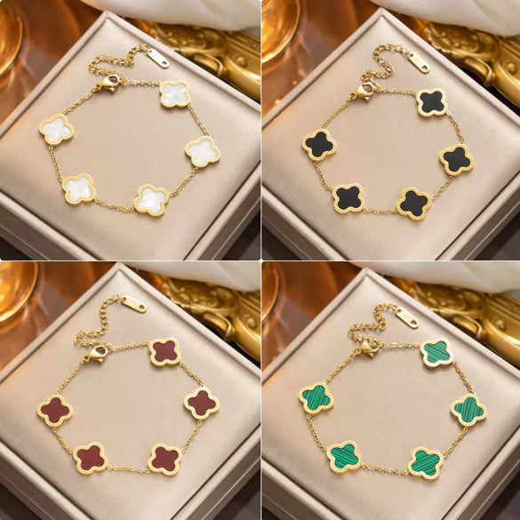 Wholesale Lucky Clover Titanium Steel Bracelet With 18K Rose Gold Colorfast Electroplating For Women In Light Luxury Geometric Style