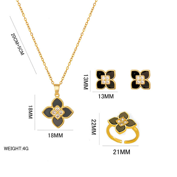 Wholesale Lucky Fourleaf Clover Necklace Earrings Set For Women Copper Heart Shape Minimalist Style With Real Gold Plating In The Furnace Electroplating Treatment