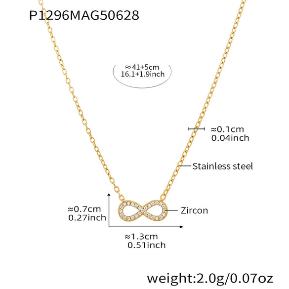 Wholesale Lucky 8 Shaped Zircon Double Layer Stainless Steel Clavicle Chain Necklace For Women With Geometric Pattern And Electroplating