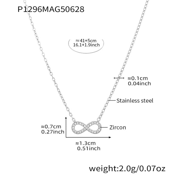 Wholesale Lucky 8 Shaped Zircon Double Layer Stainless Steel Clavicle Chain Necklace For Women With Geometric Pattern And Electroplating