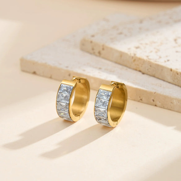 Wholesale Luminous Stainless Steel Geometric Halfcircle Earrings Inlaid With Cubic Zirconia Vacuum Real Gold Plated In Pvd Furnace For Women