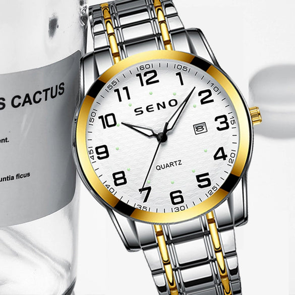 Wholesale Luminous Waterproof Quartz Digital Scale Business Calendar Men's Watches With Stainless Steel Buckle Alloy Strap And Case Mineral Reinforced Glass Mirror Round Dial