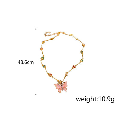 Wholesale Luxurious Sweet Butterfly Copper Inlay Rhinestones Zircon Necklace