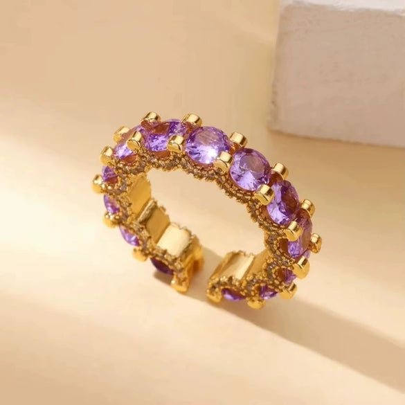 Wholesale Luxury Adjustable Opening Copper Zircon Ring With Geometric Pattern Set With Diamonds