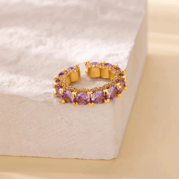 Wholesale Luxury Adjustable Opening Copper Zircon Ring With Geometric Pattern Set With Diamonds