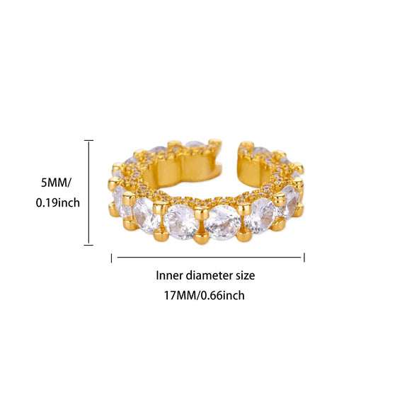 Wholesale Luxury Adjustable Opening Copper Zircon Ring With Geometric Pattern Set With Diamonds