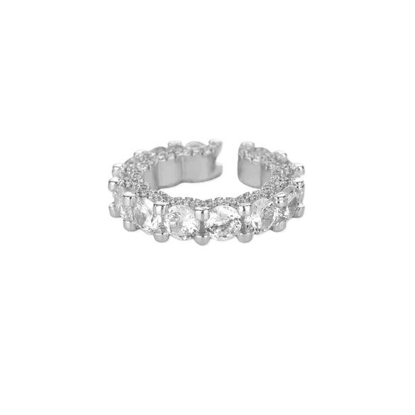 Wholesale Luxury Adjustable Opening Copper Zircon Ring With Geometric Pattern Set With Diamonds