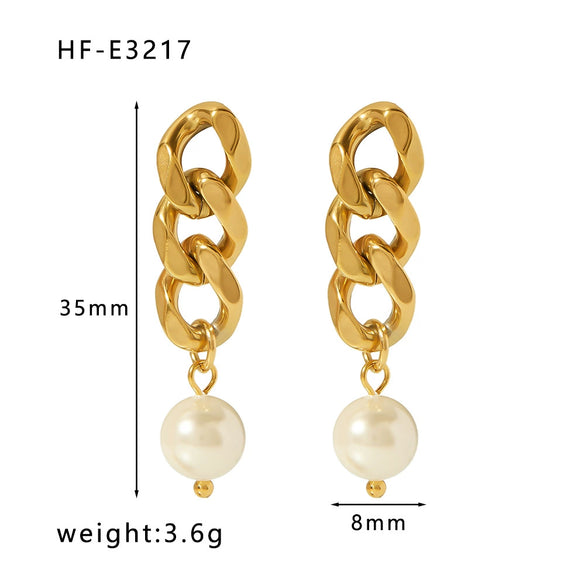 Wholesale Luxury Baroque Natural Freshwater Pearl Earrings 18K Gold Plated Titanium Steel With Geometric Styling For Women