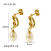 Wholesale Luxury Baroque Natural Freshwater Pearl Earrings 18K Gold Plated Titanium Steel With Geometric Styling For Women