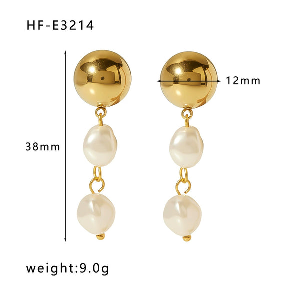 Wholesale Luxury Baroque Natural Freshwater Pearl Earrings 18K Gold Plated Titanium Steel With Geometric Styling For Women