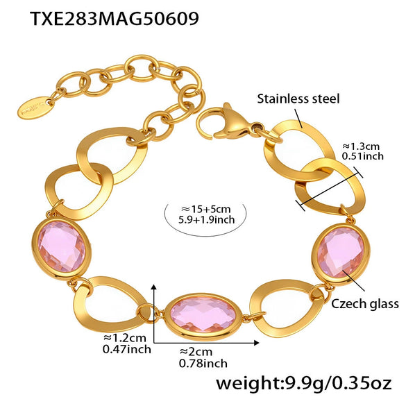 Wholesale Luxury Elegant High End Women's Geometric Flash Glass Stone Interlocking Bracelet Stainless Steel Real Gold Plated