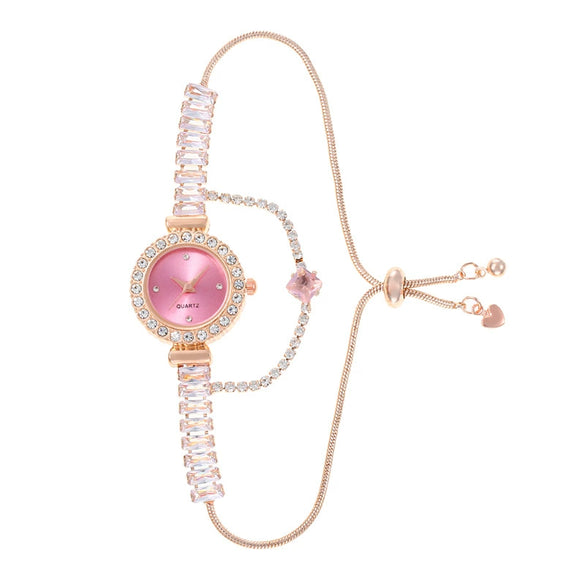 Wholesale Luxury Fashion Alloy Women's Round Dial Pullout Bracelet Watch