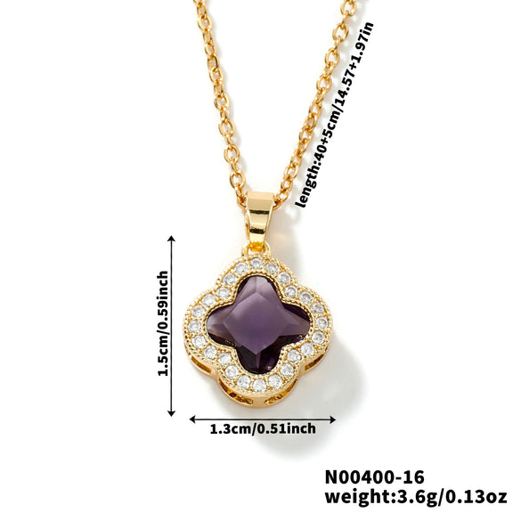 Wholesale Luxury Fashion Fiveleaf Flower Stainless Steel And Copper Necklace With Electroplating For Women