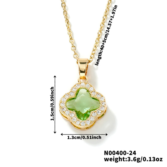 Wholesale Luxury Fashion Fiveleaf Flower Stainless Steel And Copper Necklace With Electroplating For Women