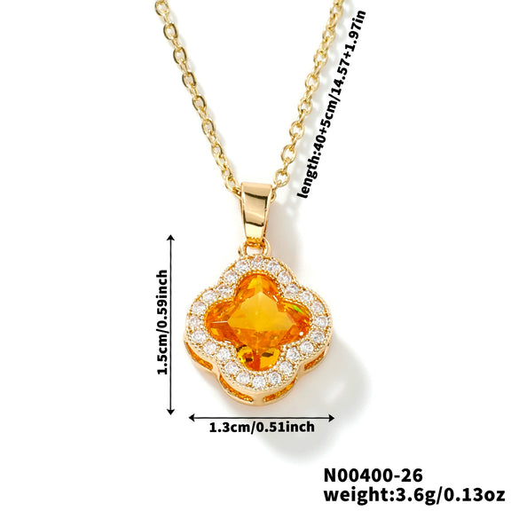 Wholesale Luxury Fashion Fiveleaf Flower Stainless Steel And Copper Necklace With Electroplating For Women