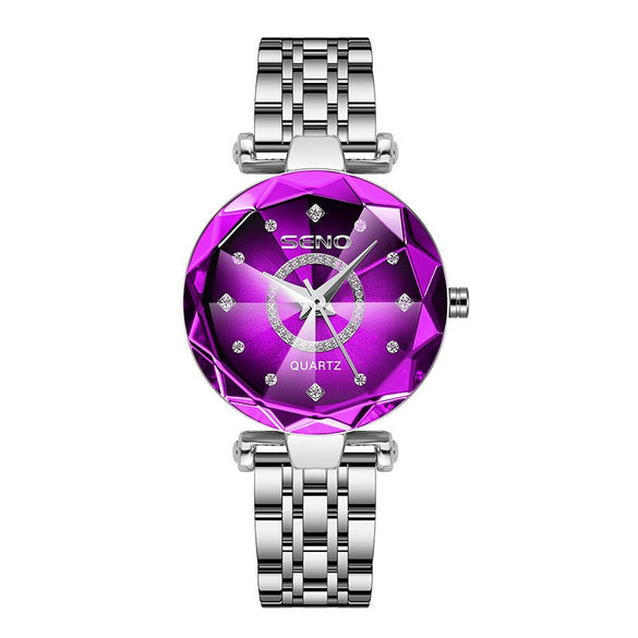 Wholesale Luxury Fashion Women's Waterproof Watch With Diamond Face And Multifaceted Mineral Strengthened Glass Mirror Stainless Steel Band And Spiral Crown