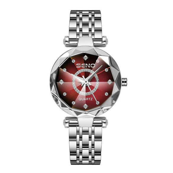 Wholesale Luxury Fashion Women's Waterproof Watch With Diamond Face And Multifaceted Mineral Strengthened Glass Mirror Stainless Steel Band And Spiral Crown