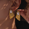 Wholesale Luxury French Retro Style Electroplated 18K Gold Stainless Steel And Shell Beads Geometric Earrings For Women