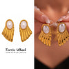 Wholesale Luxury French Retro Style Electroplated 18K Gold Stainless Steel And Shell Beads Geometric Earrings For Women