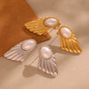Wholesale Luxury French Retro Style Electroplated 18K Gold Stainless Steel And Shell Beads Geometric Earrings For Women