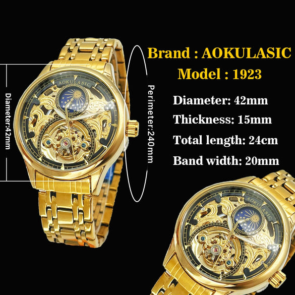 Wholesale Luxury Fully Automatic Mechanical Men's Watch With Moon Phase Function Alloy Case Stainless Steel Strap And Buckle Round Dial Mineral Reinforced Glass Mirror