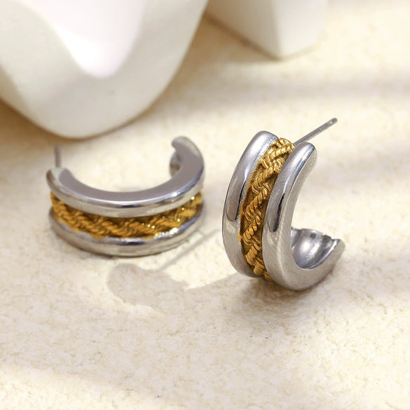 Wholesale Luxury Geometric Cshaped 18K Gold Plated Stainless Steel Earrings For Women
