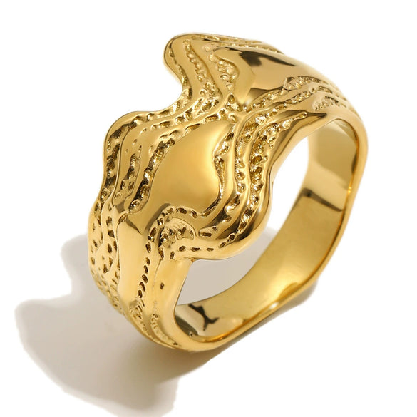 Wholesale Luxury Geometric Stainless Steel 18K Gold Plated Irregular Ring For Women