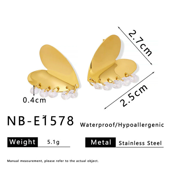 Wholesale Luxury Heartshaped Smooth Diamond Pendant Earrings For Women Stainless Steel Colorpreserving Hypoallergenic Furnace Vacuum Plating 18K