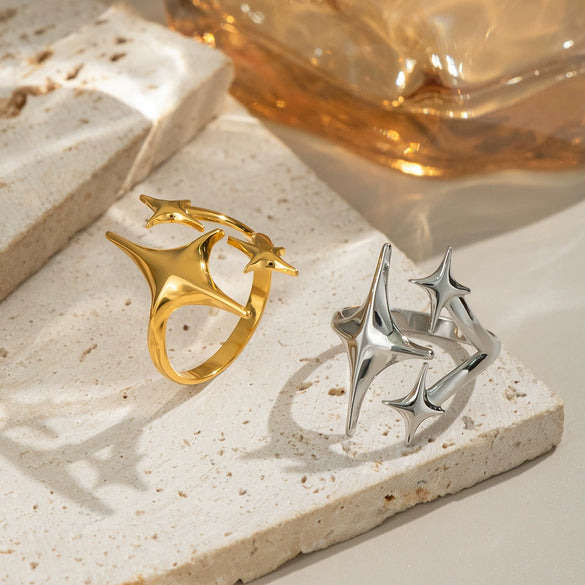 Wholesale Luxury High End Star Geometric Titanium Steel Ring With Electroplating For Women