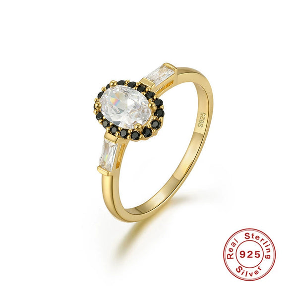 Wholesale Luxury High End Vintage S925 Sterling Silver Women's Ring With Geometric Shape And Gold Inlaid