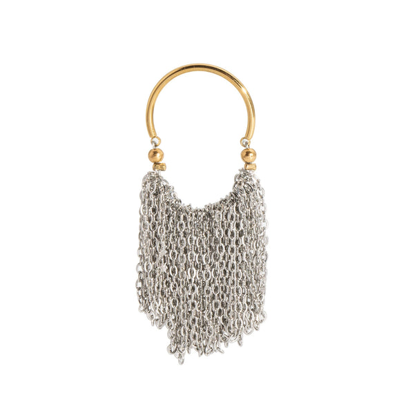 Wholesale Luxury High Grade Stainless Steel Gold And Silver Color Block Chain Tassel Ring Jewelry With Pvd Furnace Vacuum Real Gold Plating And Geometric Shape