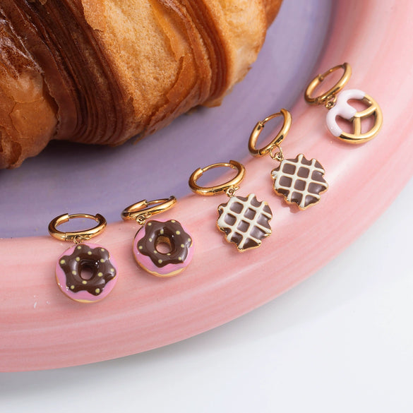 Wholesale Luxury Highend Electroplated Geometric Oil Drop Fun Food Design Stainless Steel Earrings For Women