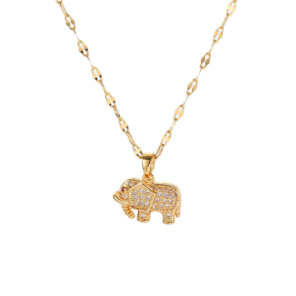 Wholesale Luxury Lucky Little Elephant Titanium Steel Necklace For Women With Elephant Pendant And Cross Chain Diamond Design