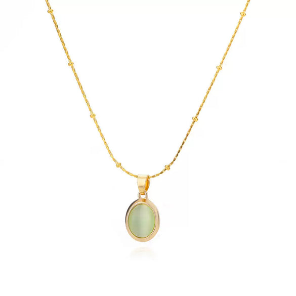Wholesale Luxury Oval Titanium Steel Necklace With Cat's Eye Pendant Electroplated For Women