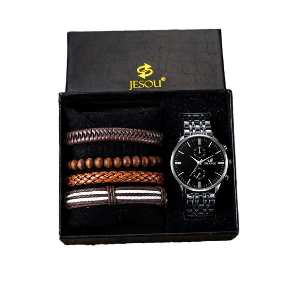 Wholesale Luxury Quartz Watch Gift Set For Men With Alloy Case Imitation Leather Strap And Stainless Steel Clasp In Round Shape And Leisure Style