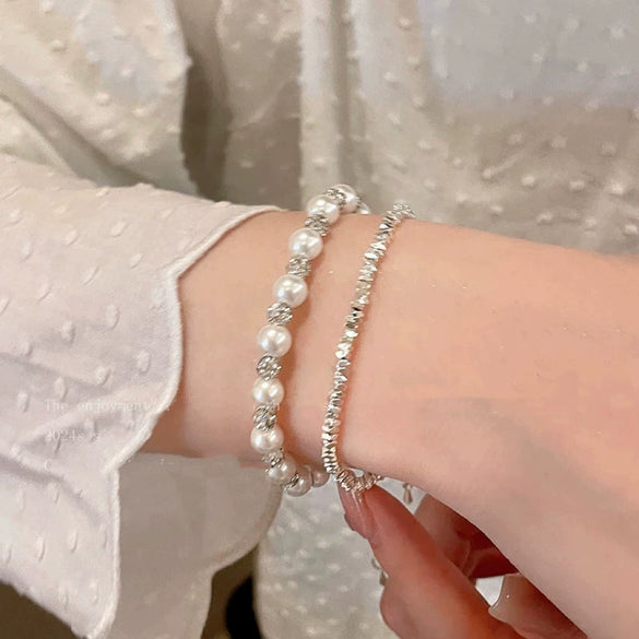 Wholesale Luxury Silver Bracelet With Imitation Pearls And Geometric Zirconia For Women