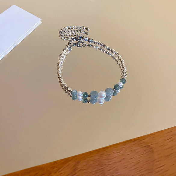 Wholesale Luxury Silver Bracelet With Imitation Pearls And Geometric Zirconia For Women