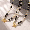 Wholesale Luxury Style Black Agate And White Shell Beaded 316L Stainless Steel Clavicle Chain Necklace With Geometric Pattern And Electroplating
