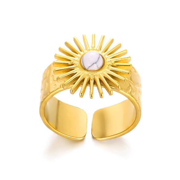 Wholesale Luxury Turquoise Natural Stone Ring In Titanium Steel With Electroplating French Retro Style Unisex