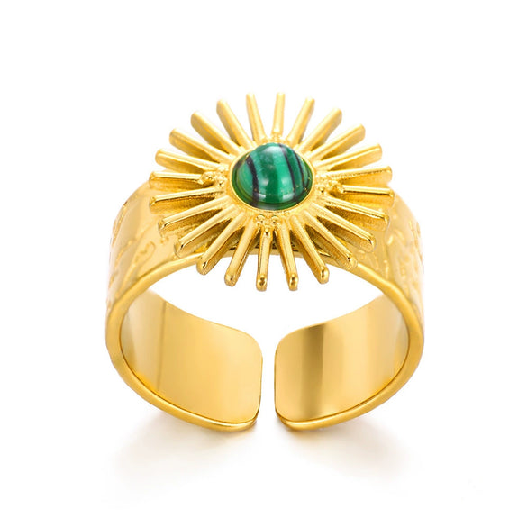 Wholesale Luxury Turquoise Natural Stone Ring In Titanium Steel With Electroplating French Retro Style Unisex