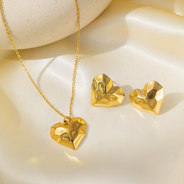 Wholesale Luxury Women's Jewelry Set With Earrings And Necklaces Rhombus Cut Heart Water Drop Bell Pattern 18K Goldplated Titanium Steel