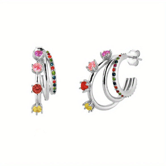 Wholesale Luxury Zircon Earrings Set Geometric Style Copper