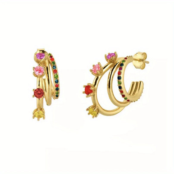 Wholesale Luxury Zircon Earrings Set Geometric Style Copper