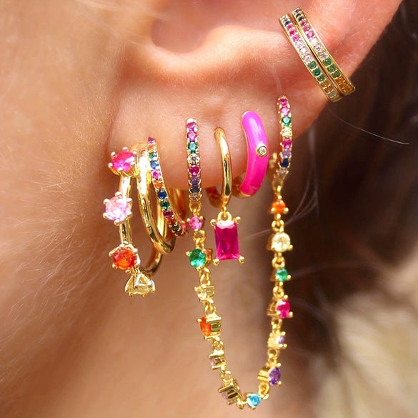 Wholesale Luxury Zircon Earrings Set Geometric Style Copper