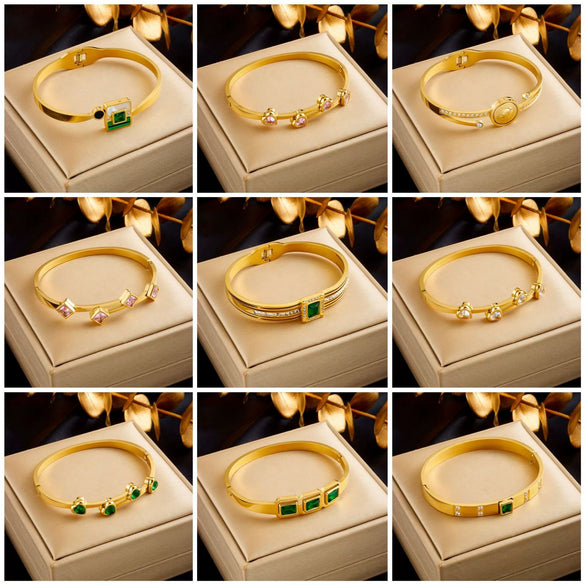 Wholesale Magnetic Czech Diamond Bracelet Titanium Steel Geometric Style Electroplated Unisex Jewelry