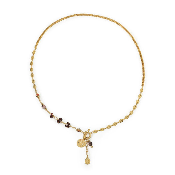 Wholesale Maillard Retro Autumn And Winter Natural Garnet Crystal Beaded Handmade Geometric Necklace With Copper And Woolen Chain