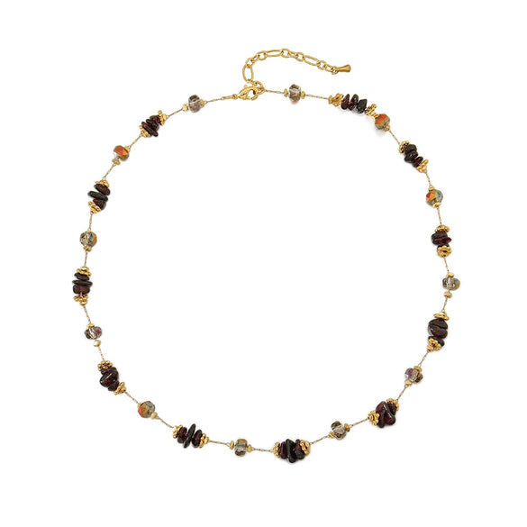 Wholesale Maillard Retro Autumn And Winter Natural Garnet Crystal Beaded Handmade Geometric Necklace With Copper And Woolen Chain