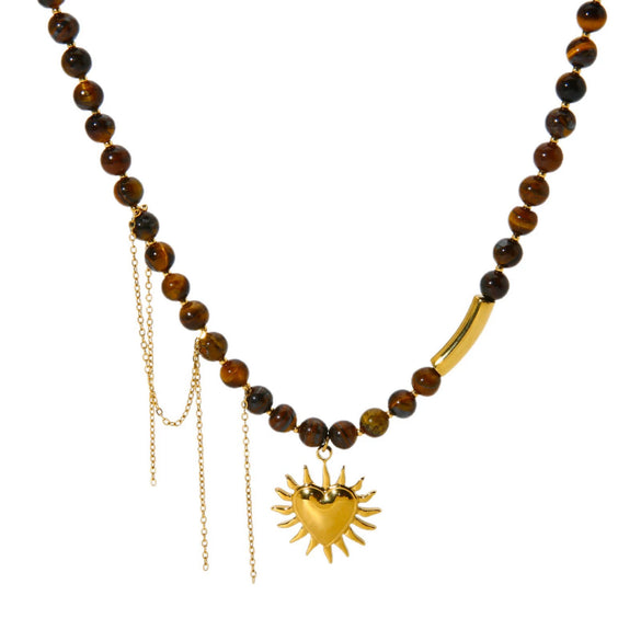 Wholesale Maillard Style Gold Plated Stainless Steel Heart Geometric Beaded Chain Pendant Necklace And Earrings Jewelry For Women